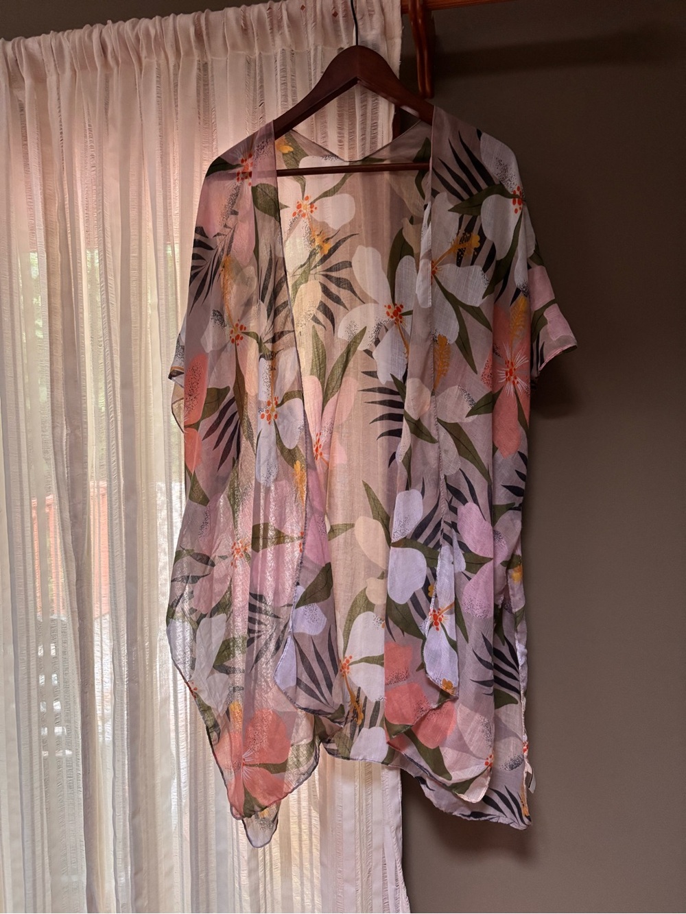 Floral Sheer Kimono Cover-Up in Floral Print
